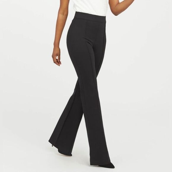 NWT SPANX 20252 The Perfect Hi Rise Flare Black Knit Ponte Pants Size L Petite - Picture 5 of 8